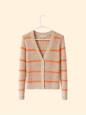 LOFT Beige Cardigan with Orange Stripes